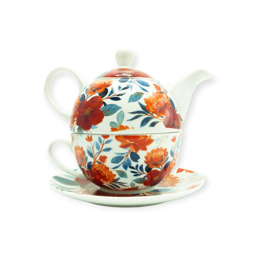 Picture of RED FLORAL TEA FOR ONE